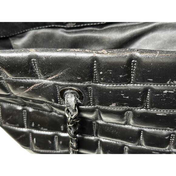 CHANEL Frozen Black Vinyl Quilted Large Chain Strap Shopping Tote Bag - Picture 9 of 11